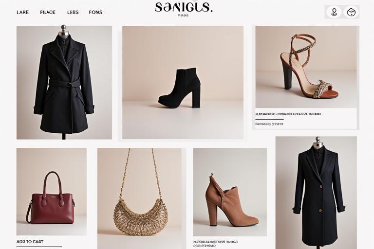 A stylish collage of fashion products on a website layout.
