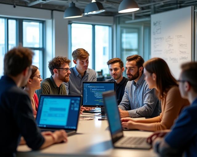 The diverse team of Nexus Web Solutions collaborating in their modern London office.
