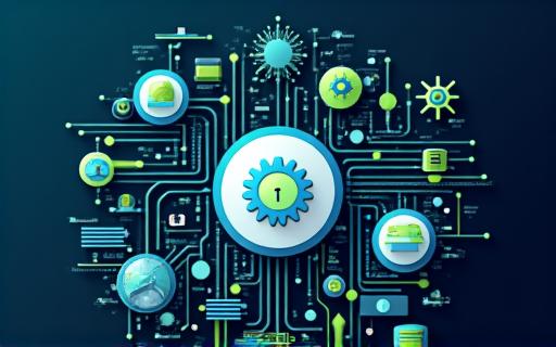 Abstract graphic of code and components symbolizing custom development.